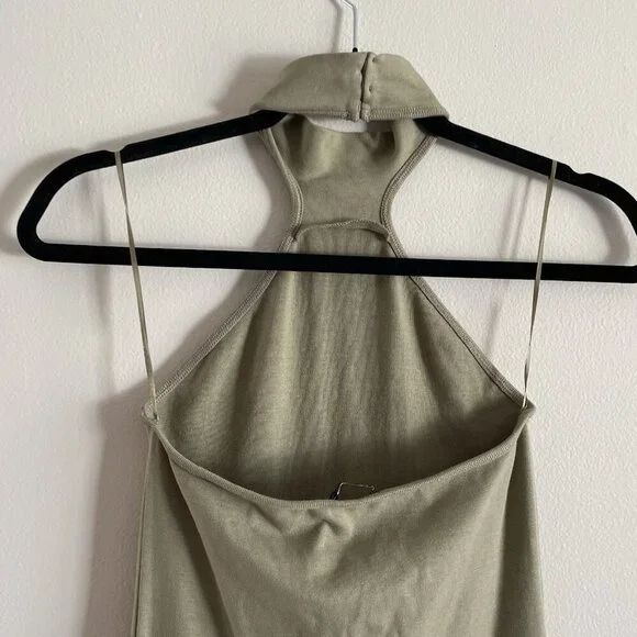Zara Women M Olive Green Stretch Sleeveless Halter Midi Bodycon Dress NWT - Picture 8 of 10